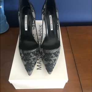 Manolo Blahnik woven black/white pumps
